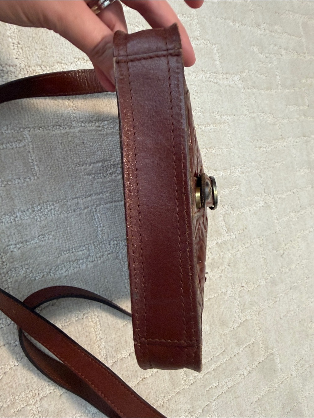 Patricia Nash Mahogany Brown Tooled Leather Crossbody Bag - Picture 6 of 8
